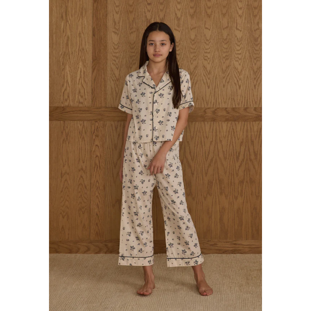 woven pajama set || blue floral