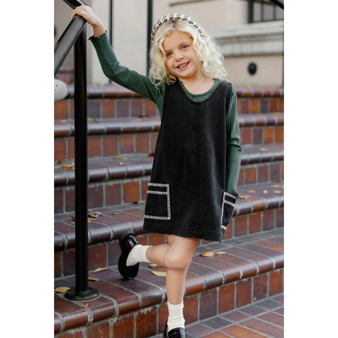 v-neck overall dress || washed black