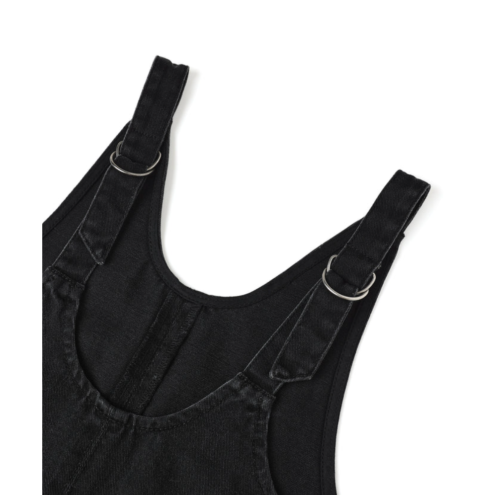v-neck overall dress || washed black