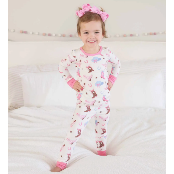 boot scootin' 2 piece pajama set | pink