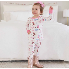 boot scootin' 2 piece pajama set | pink
