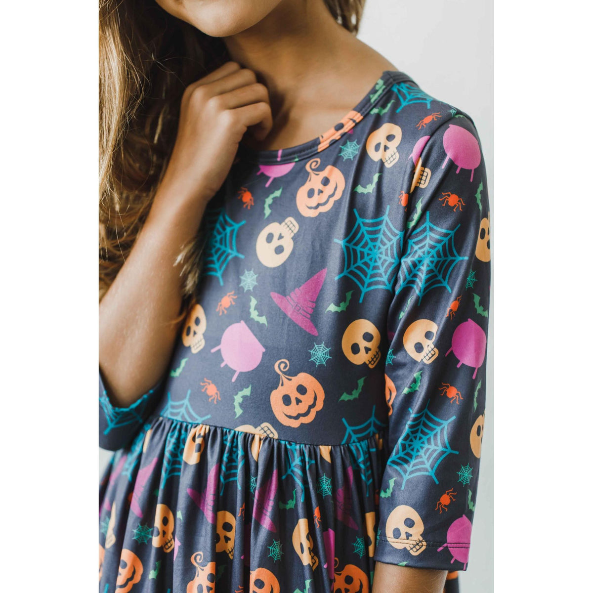 Skeleton Web 3/4 Sleeve Pocket Twirl Dress