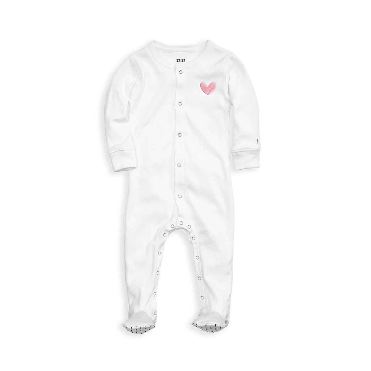 The Organic Snap Footie [White with Pink Heart]