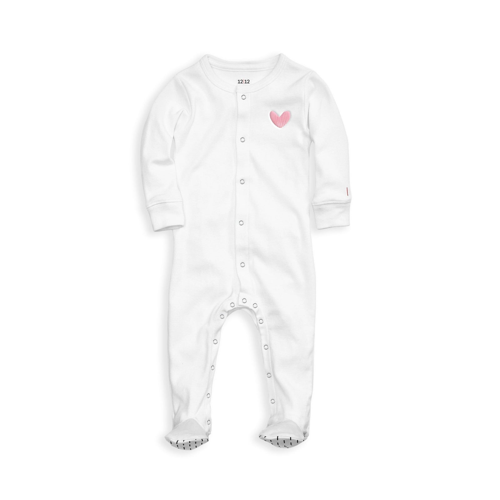 The Organic Snap Footie [White with Pink Heart]