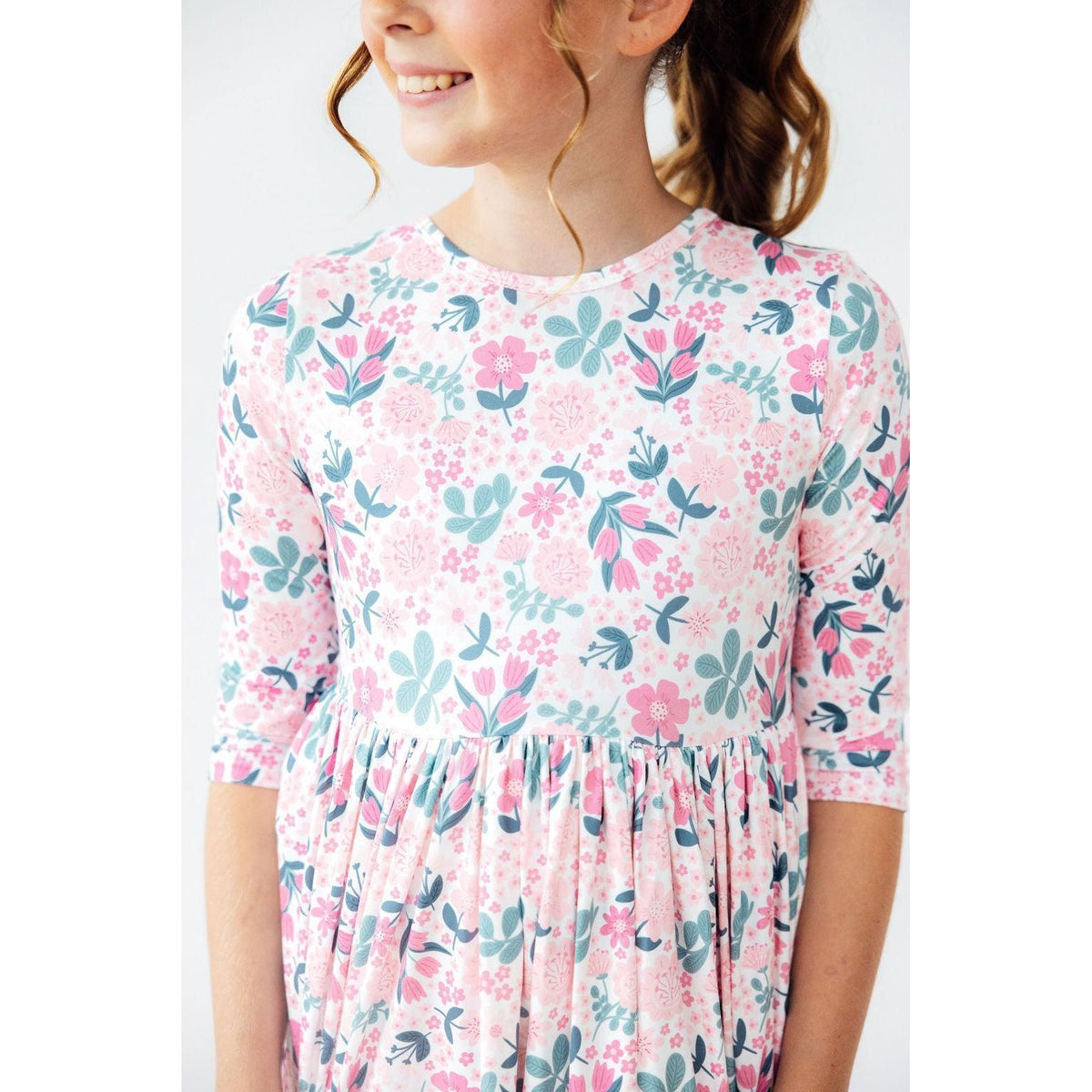Softly Blooming 3/4 Sleeve Pocket Twirl Dress