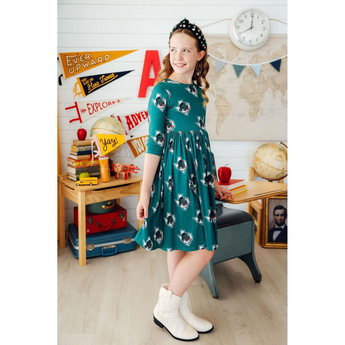 Southlake Carroll Dragons 3/4 Sleeve Pocket Twirl Dress