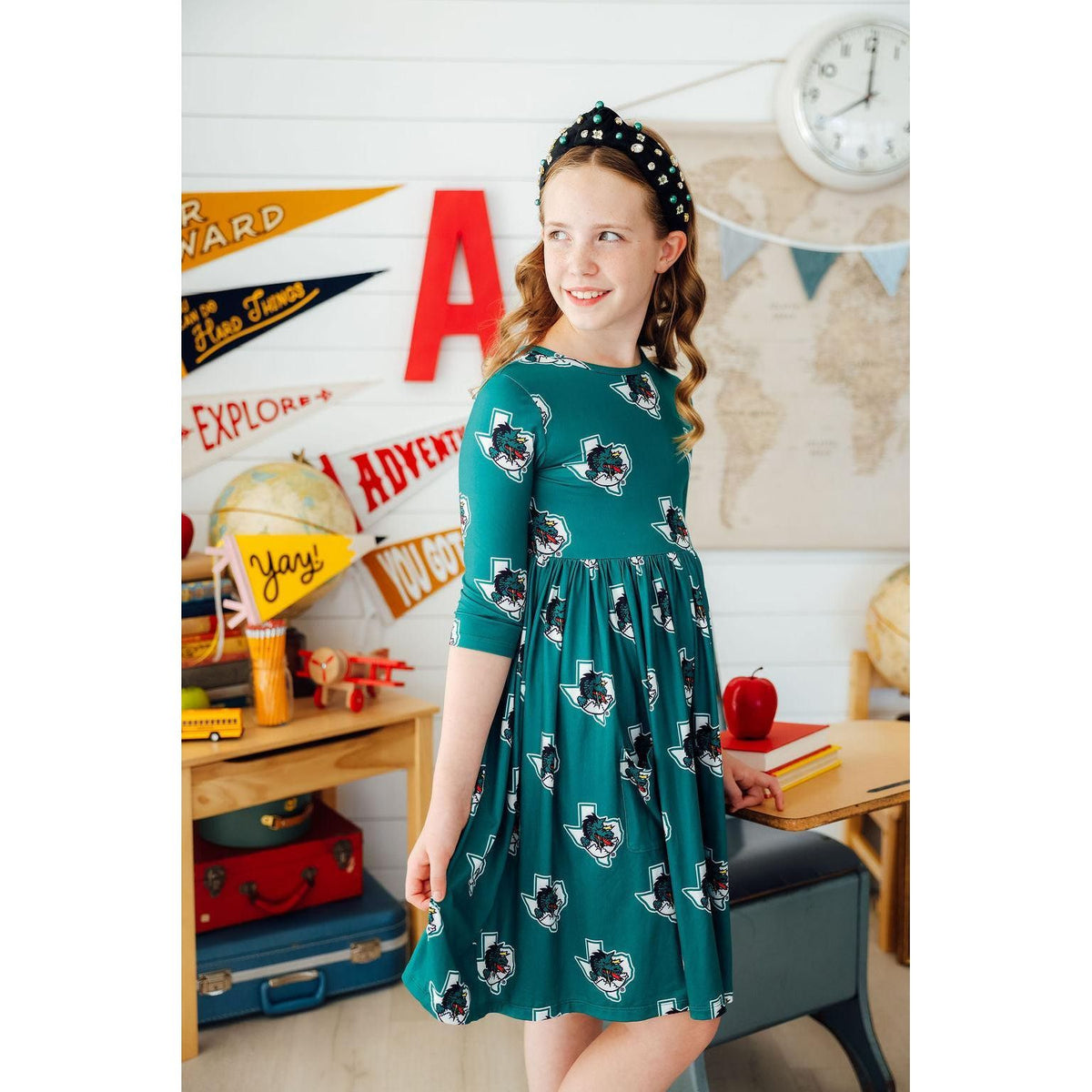 Southlake Carroll Dragons 3/4 Sleeve Pocket Twirl Dress