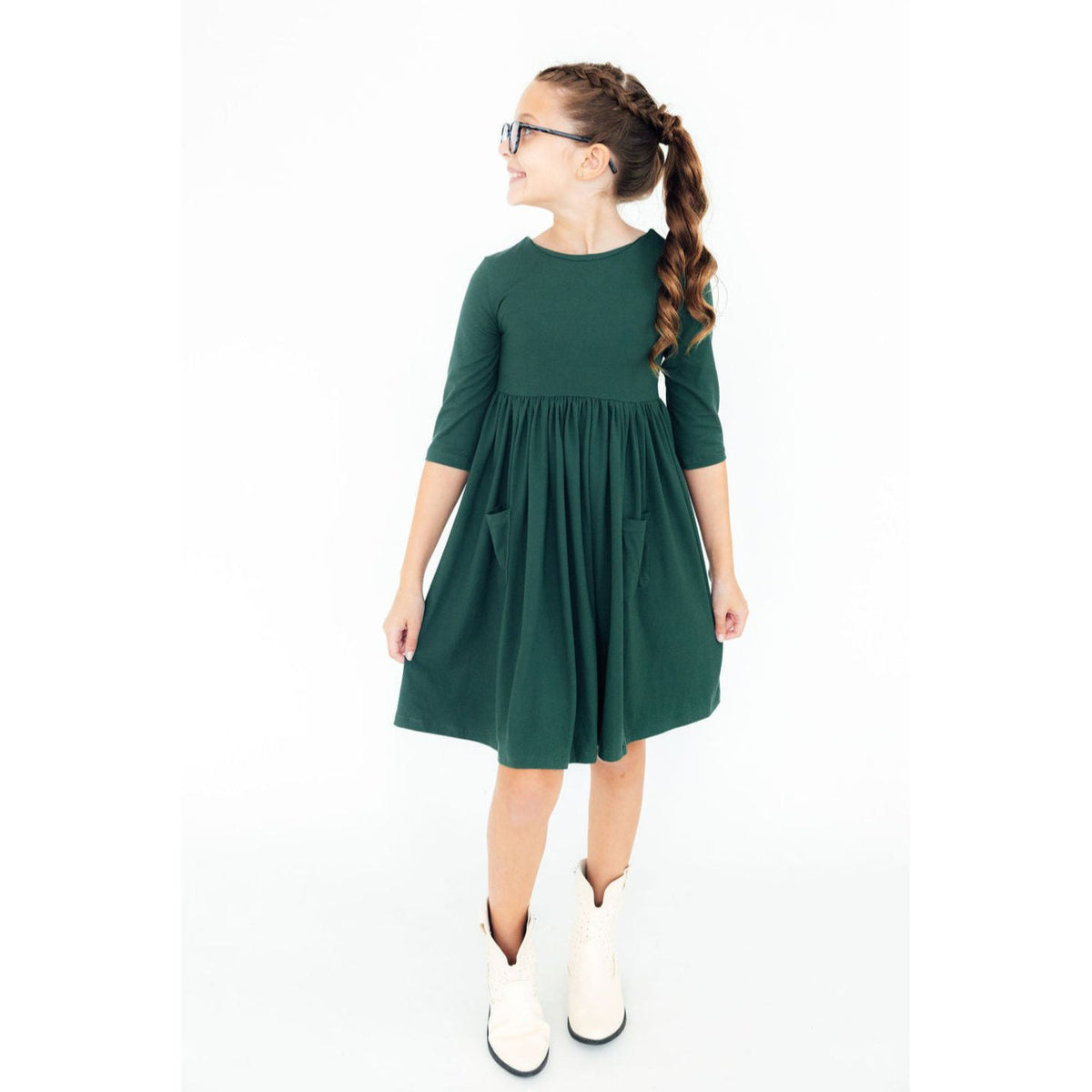 Spruce 3/4 Sleeve Pocket Twirl Dress