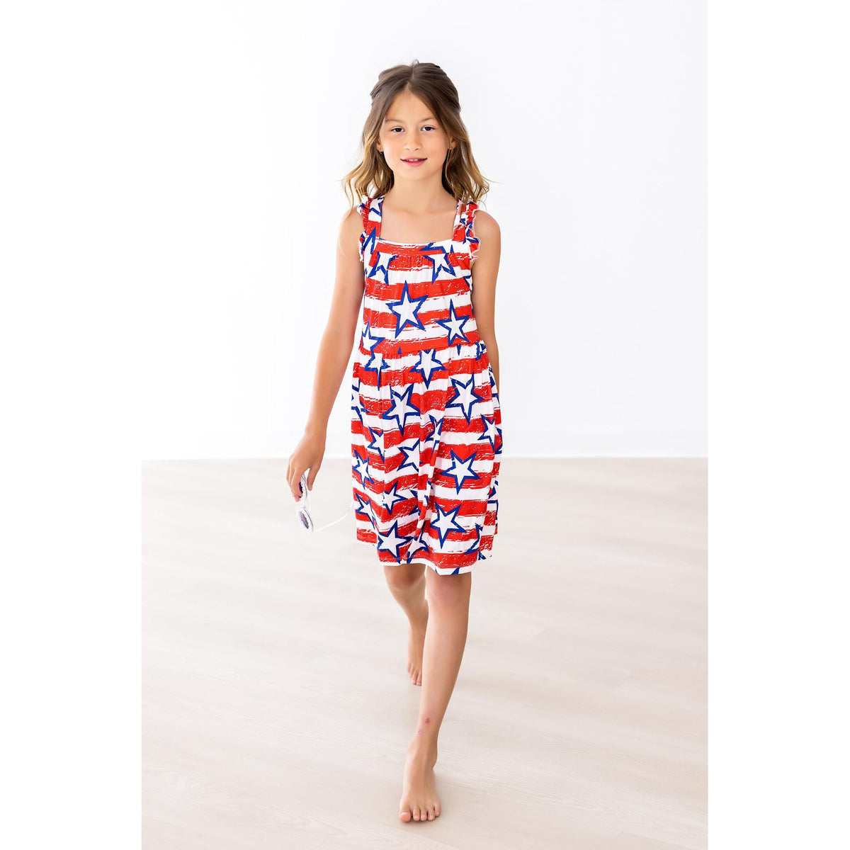 Stars & Stripes Ruffle Cross Back Dress