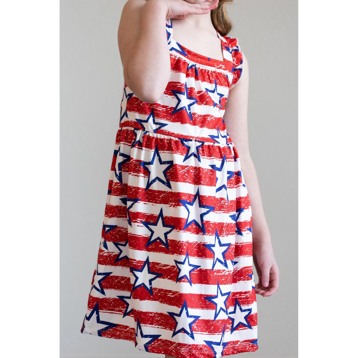 Stars & Stripes Ruffle Cross Back Dress