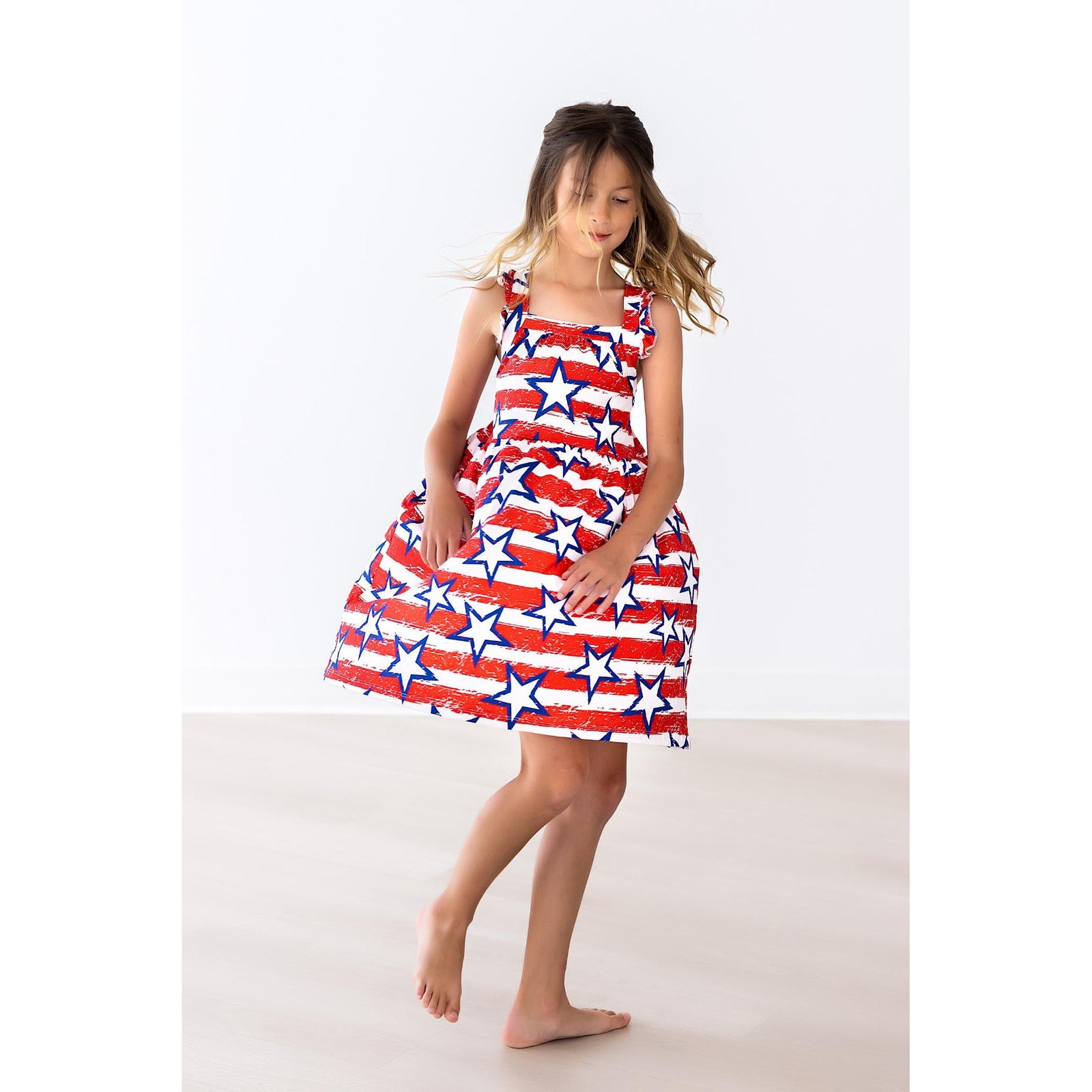 Stars & Stripes Ruffle Cross Back Dress