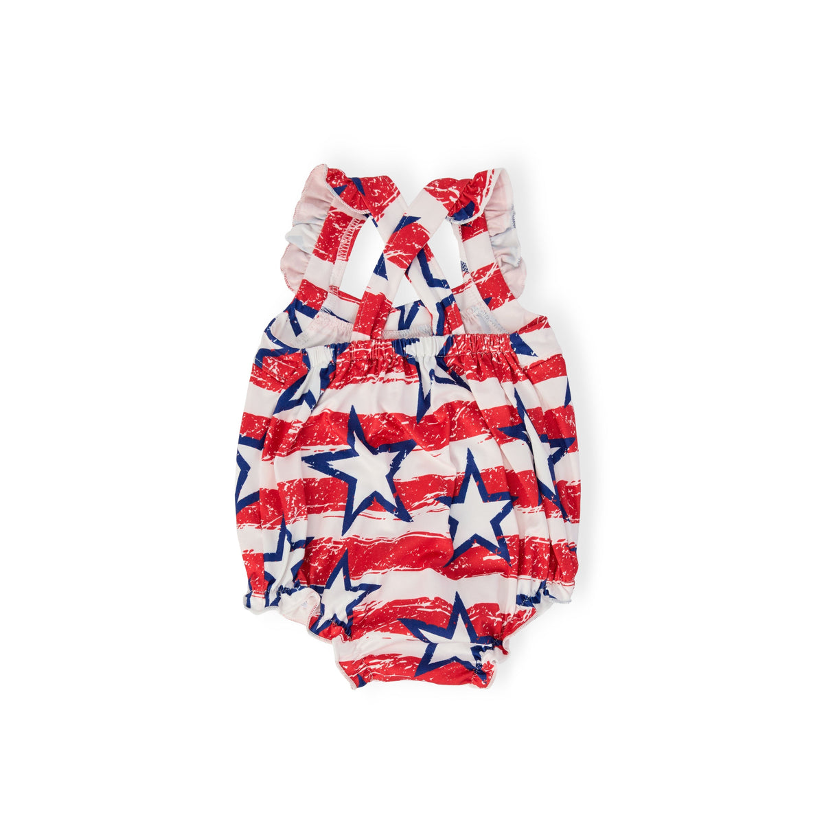 Stars & Stripes Ruffle Cross Back Romper