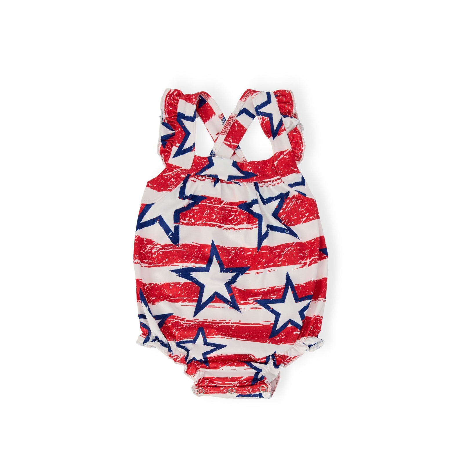 Stars & Stripes Ruffle Cross Back Romper