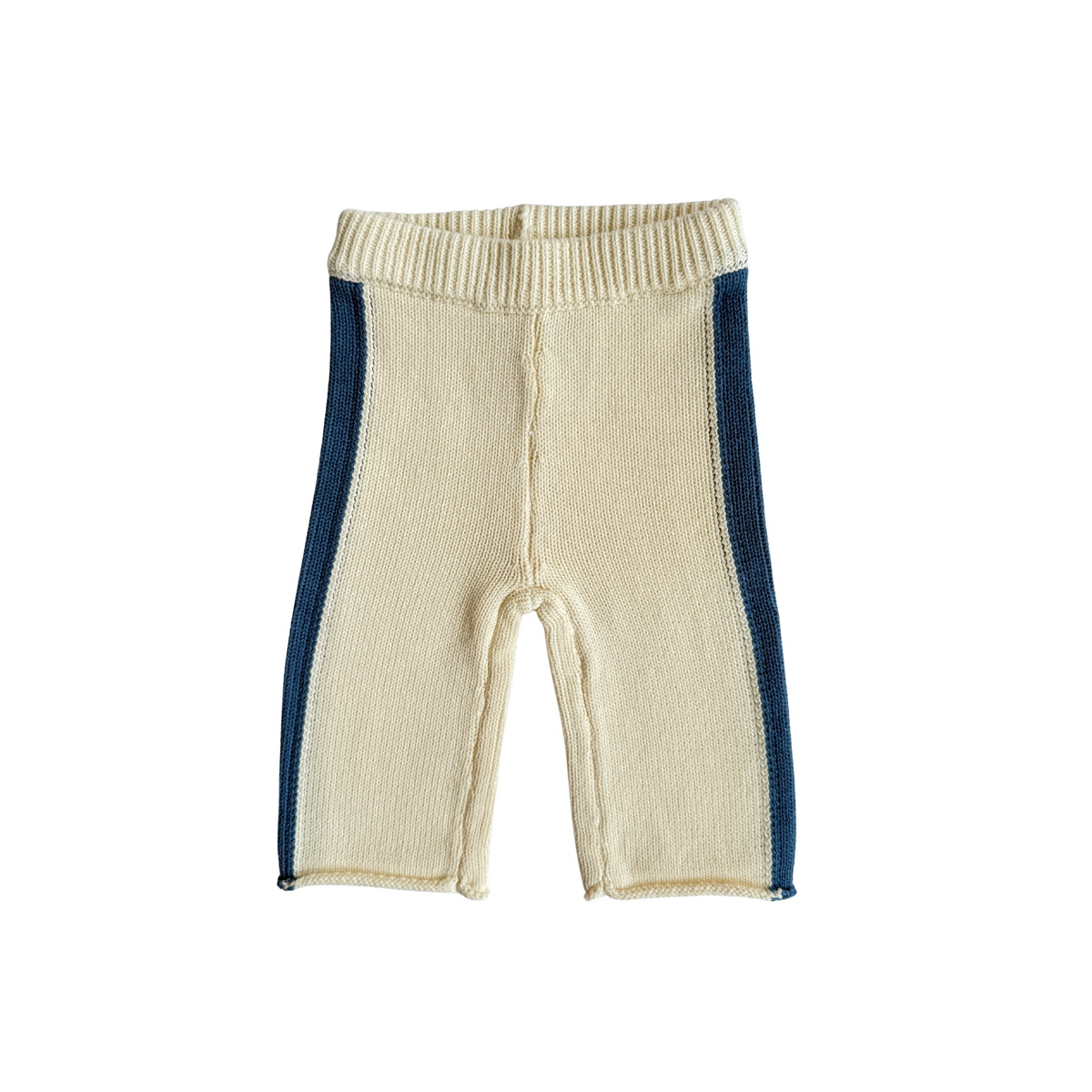 Knit Striped Pants  - Cream & Denim Blue