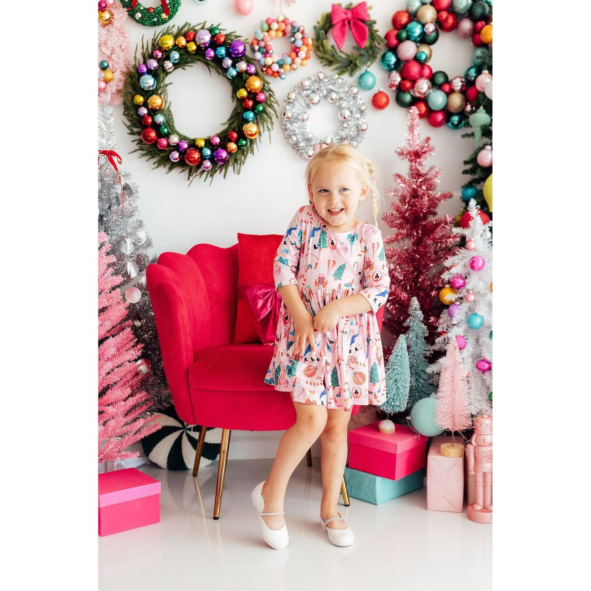 Sugarplum Fairy 3/4 Sleeve Pocket Twirl Dress