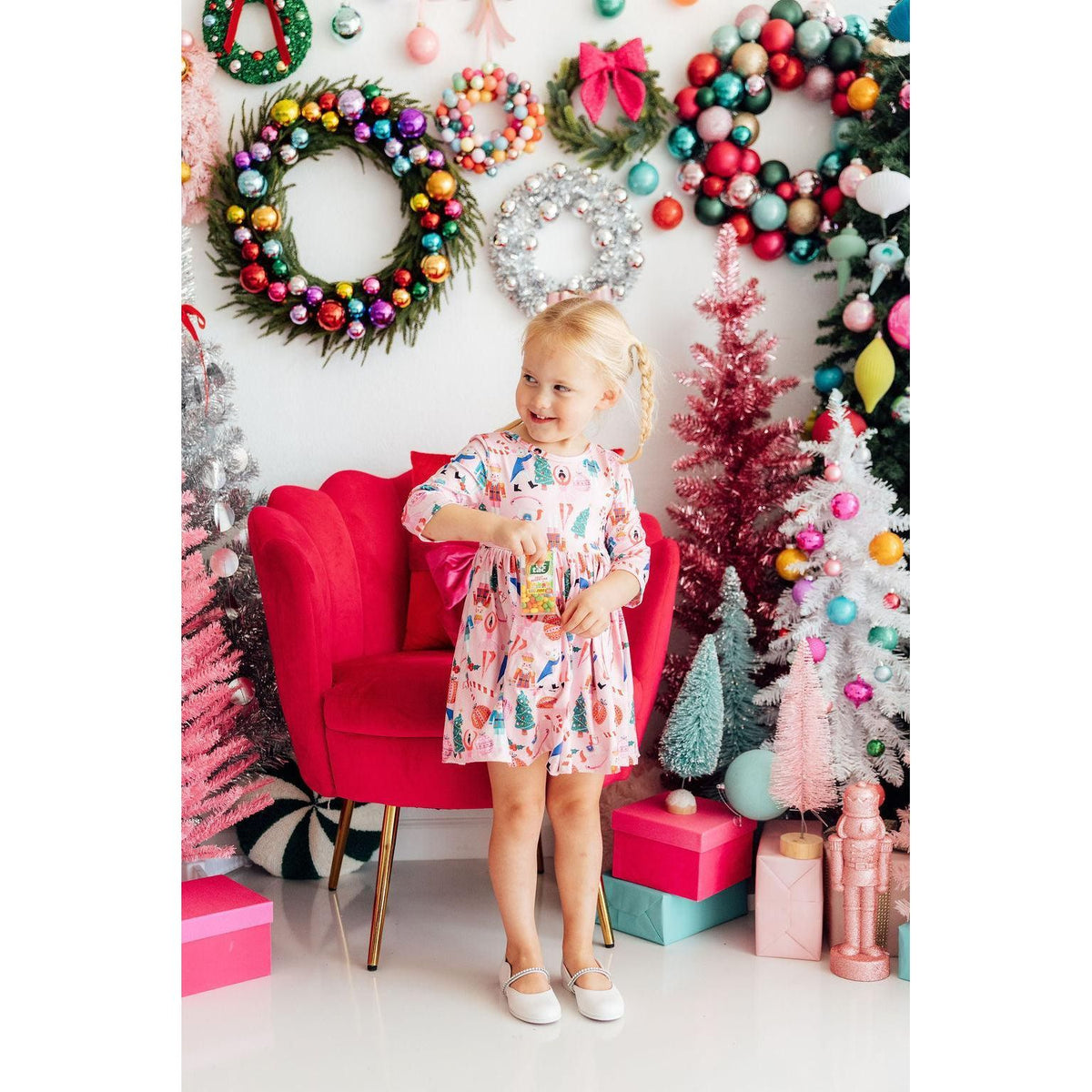 Sugarplum Fairy 3/4 Sleeve Pocket Twirl Dress
