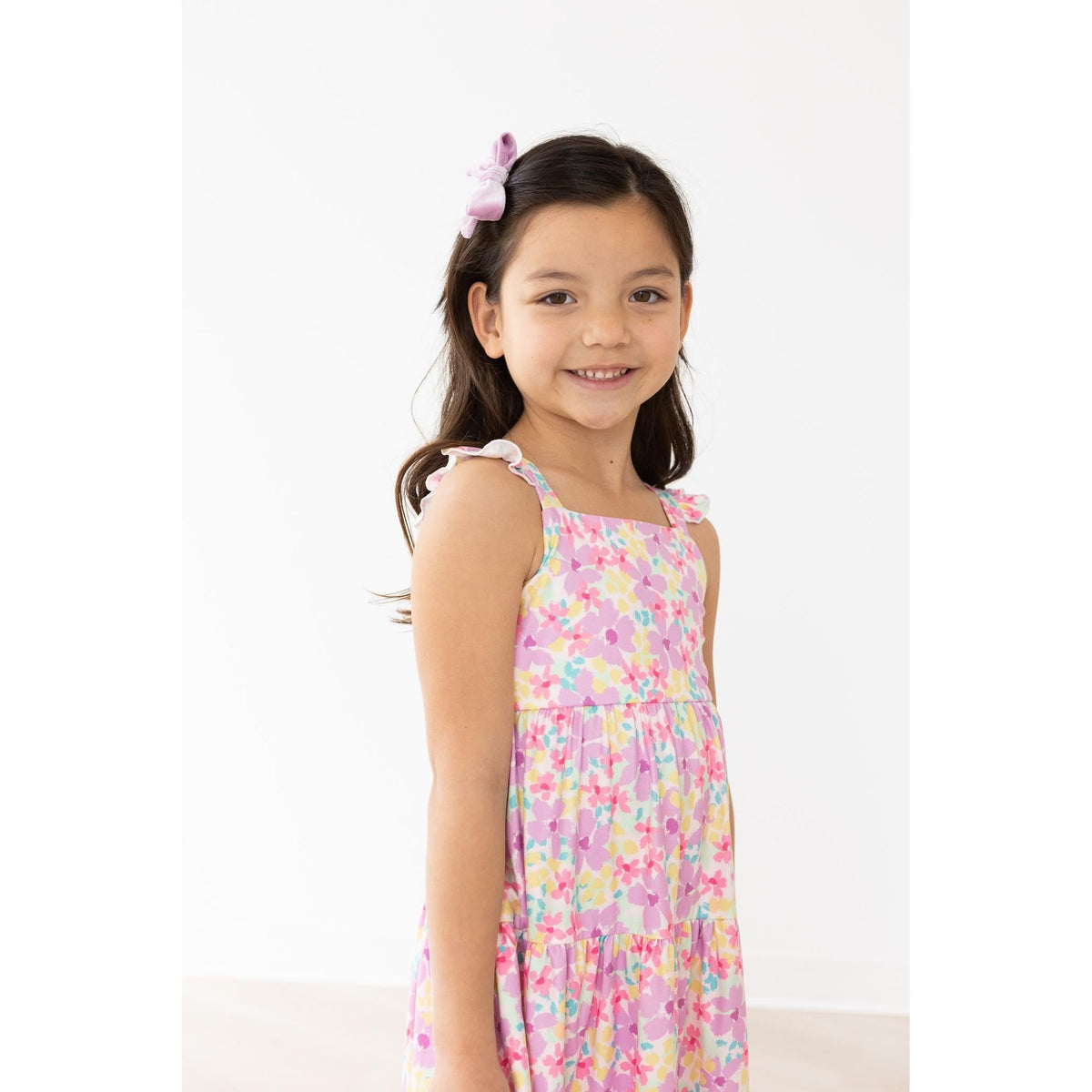 Summer Watercolor Floral Ruffle Maxi Dress
