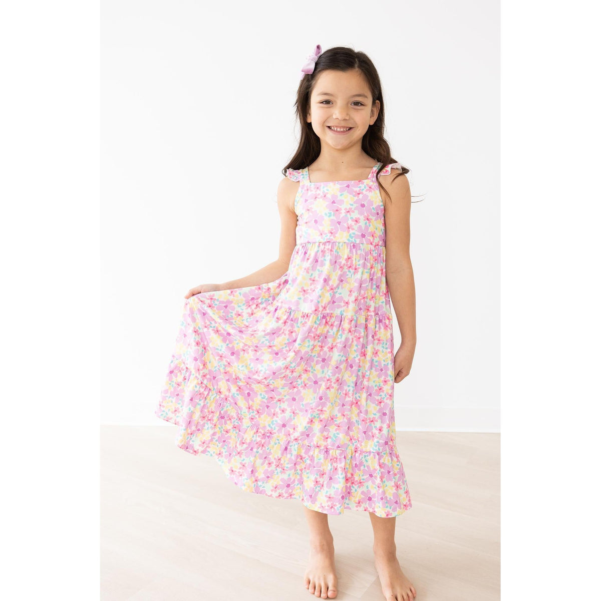 Summer Watercolor Floral Ruffle Maxi Dress