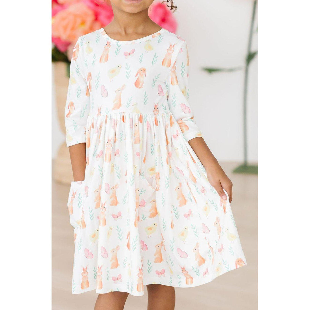 Sunny Bunnies 3/4 Sleeve Pocket Twirl Dress