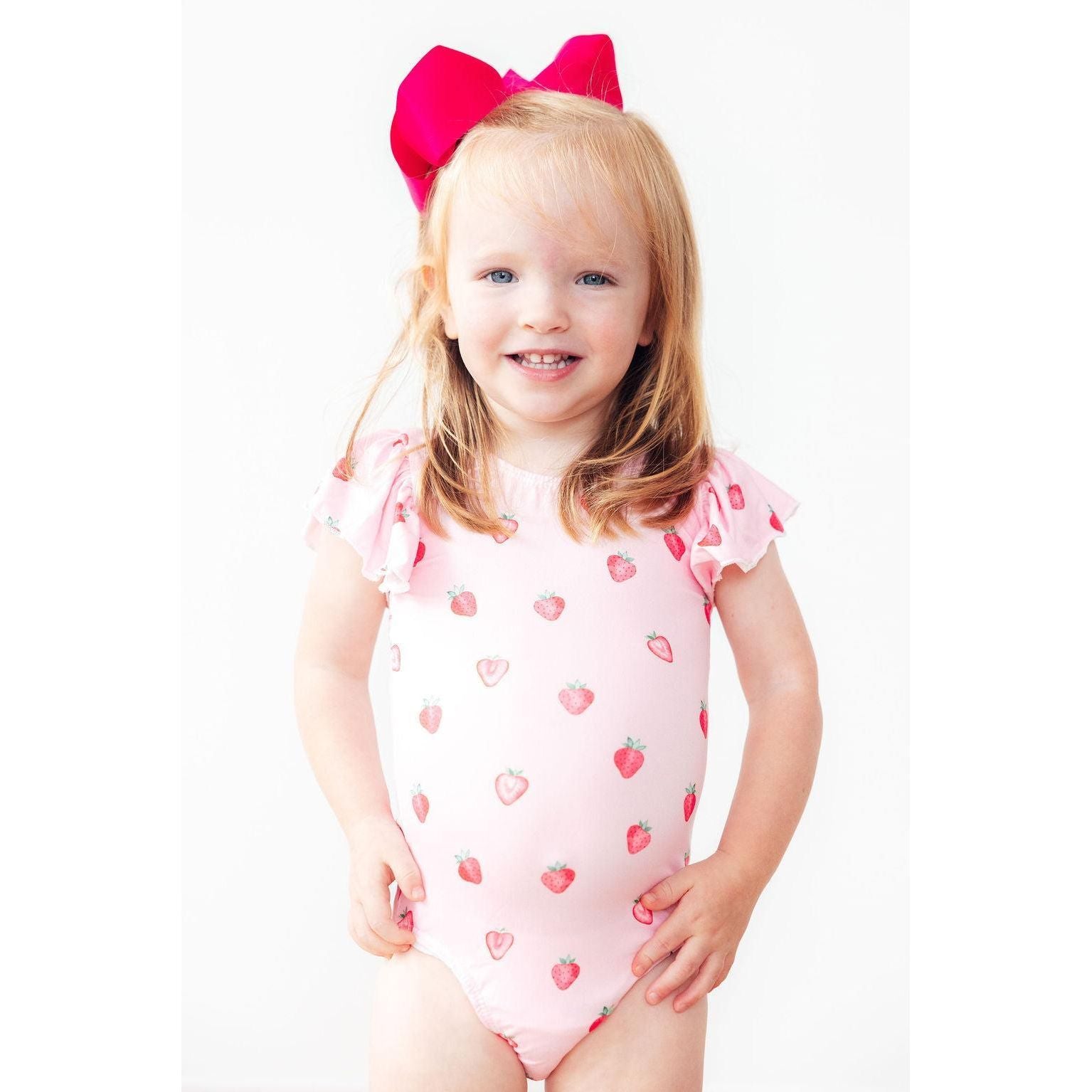 Sweet Strawberries S/S Flutter Sleeve Leotard