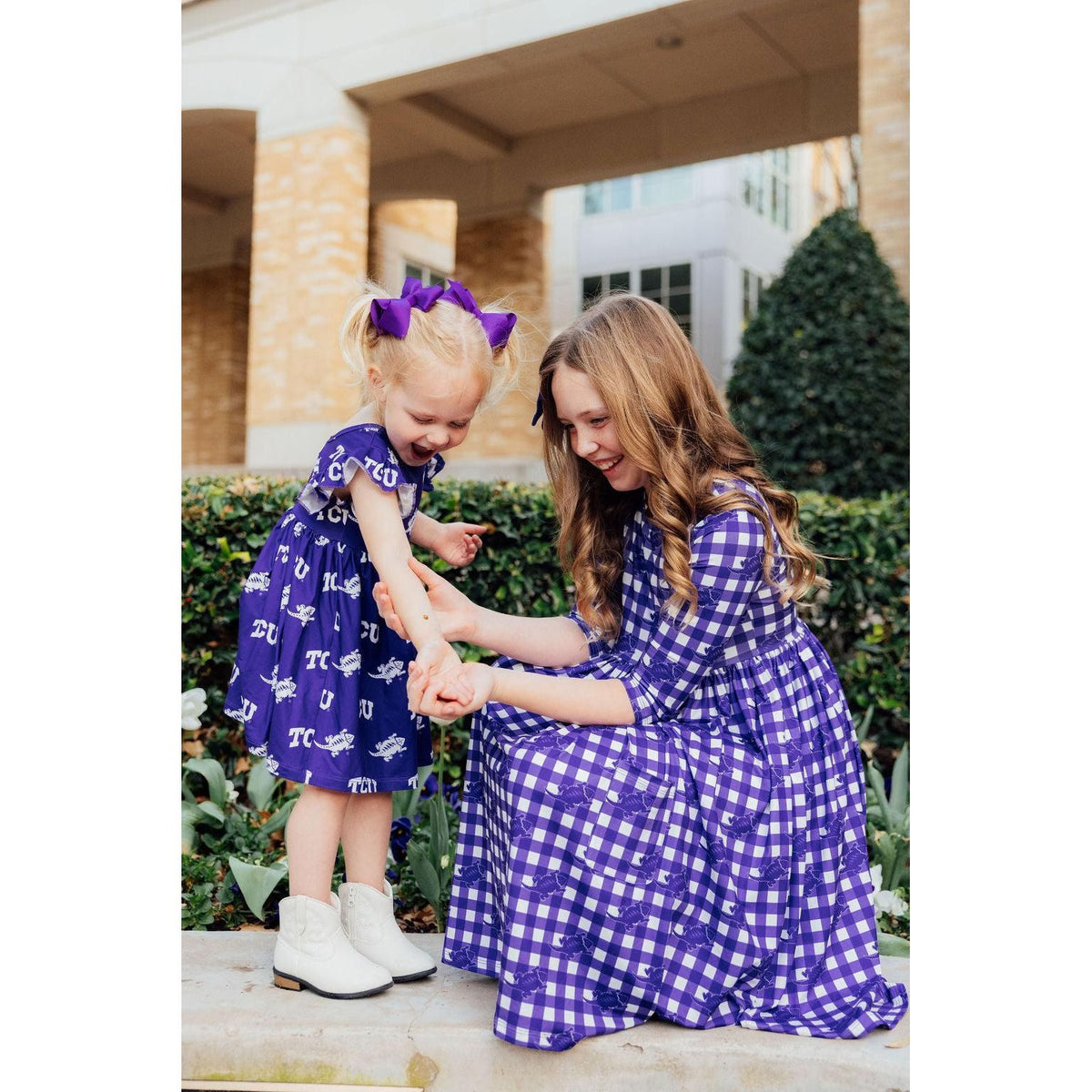 TCU Plaid Frog 3/4 Sleeve Pocket Twirl Dress