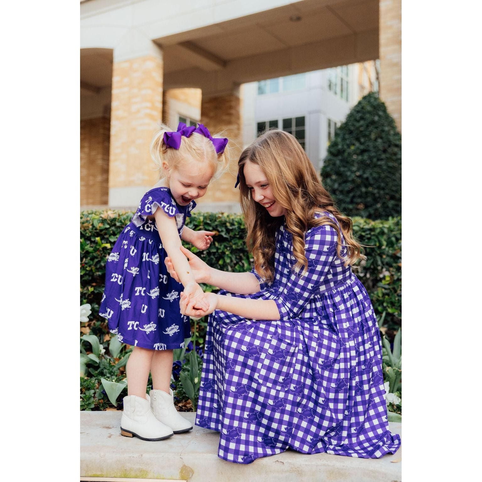 TCU Plaid Frog 3/4 Sleeve Pocket Twirl Dress