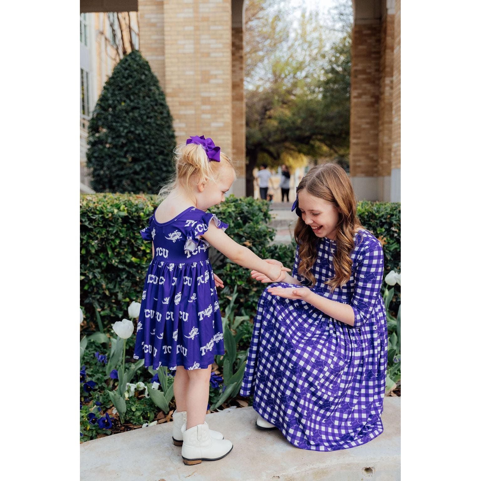 TCU Plaid Frog 3/4 Sleeve Pocket Twirl Dress