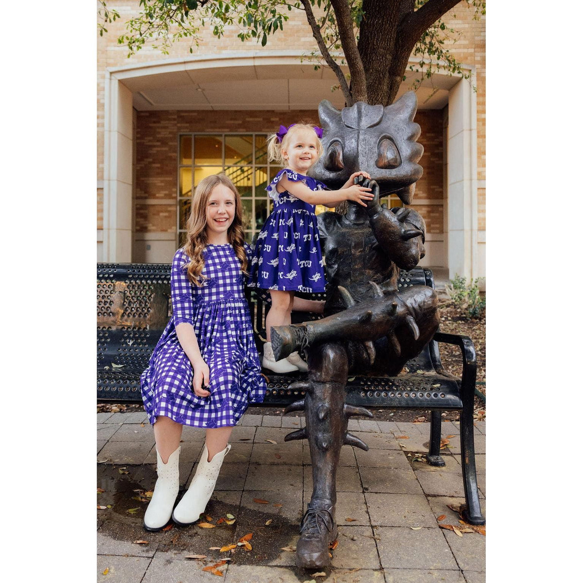 TCU Plaid Frog 3/4 Sleeve Pocket Twirl Dress