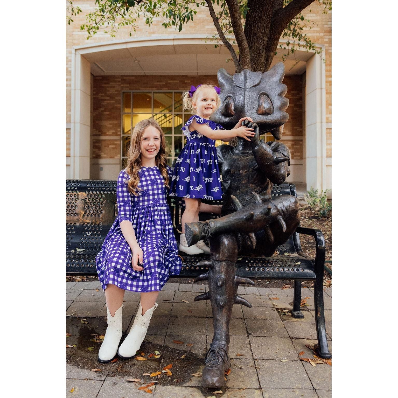 TCU Plaid Frog 3/4 Sleeve Pocket Twirl Dress