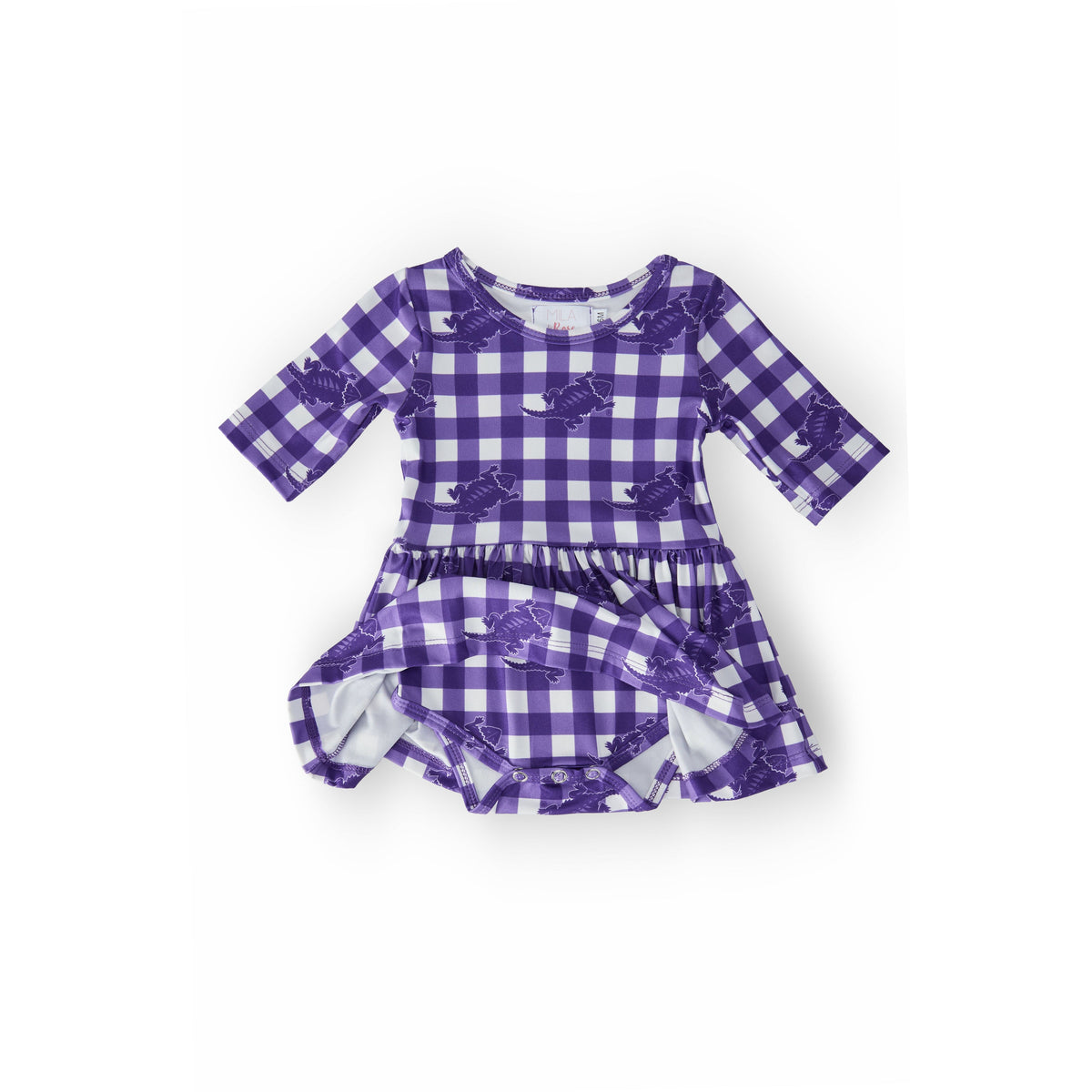 TCU Plaid Frog 3/4 Sleeve Twirl Bodysuit