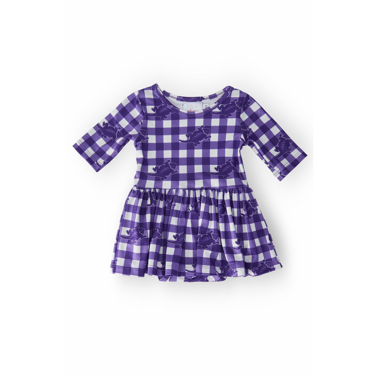 TCU Plaid Frog 3/4 Sleeve Twirl Bodysuit
