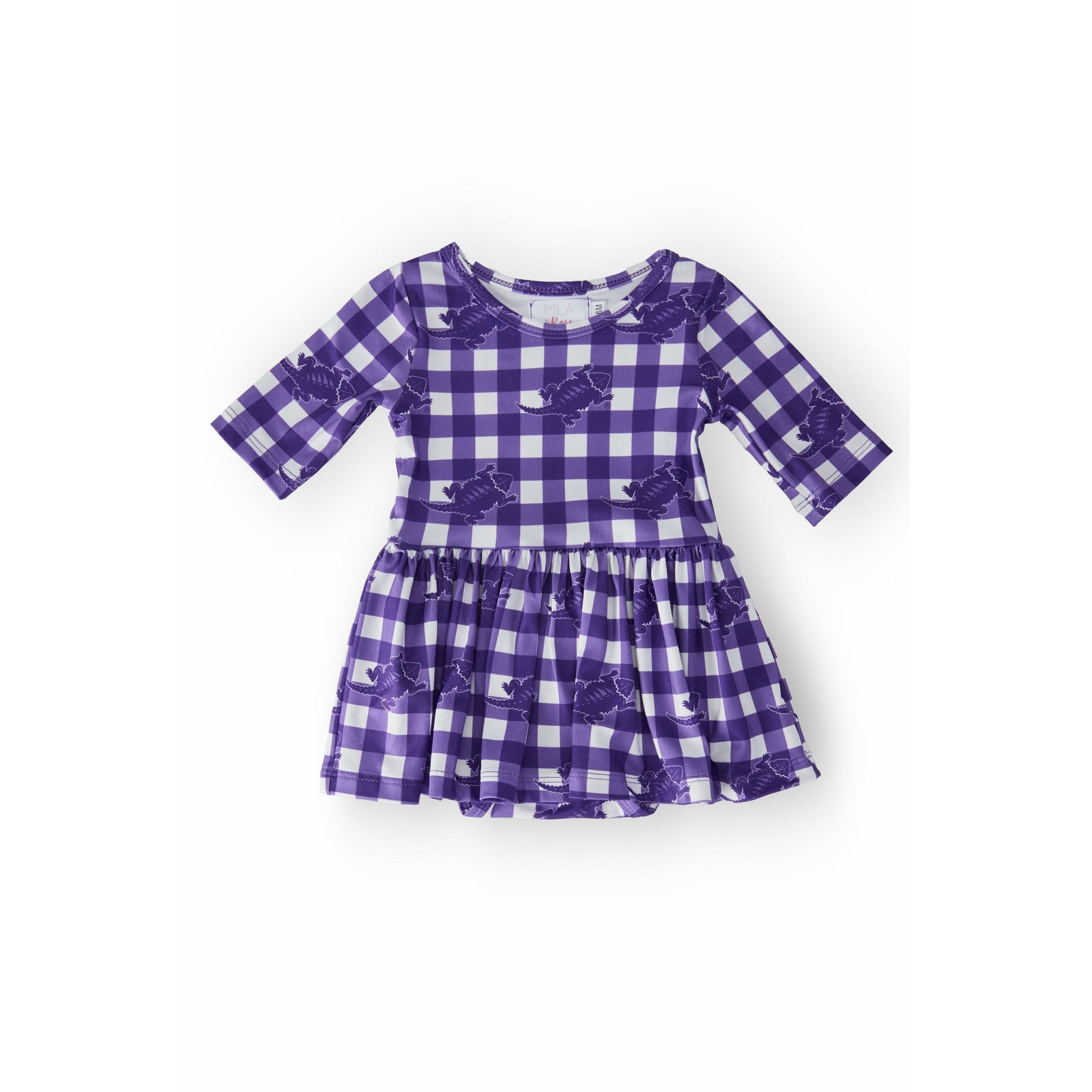 TCU Plaid Frog 3/4 Sleeve Twirl Bodysuit