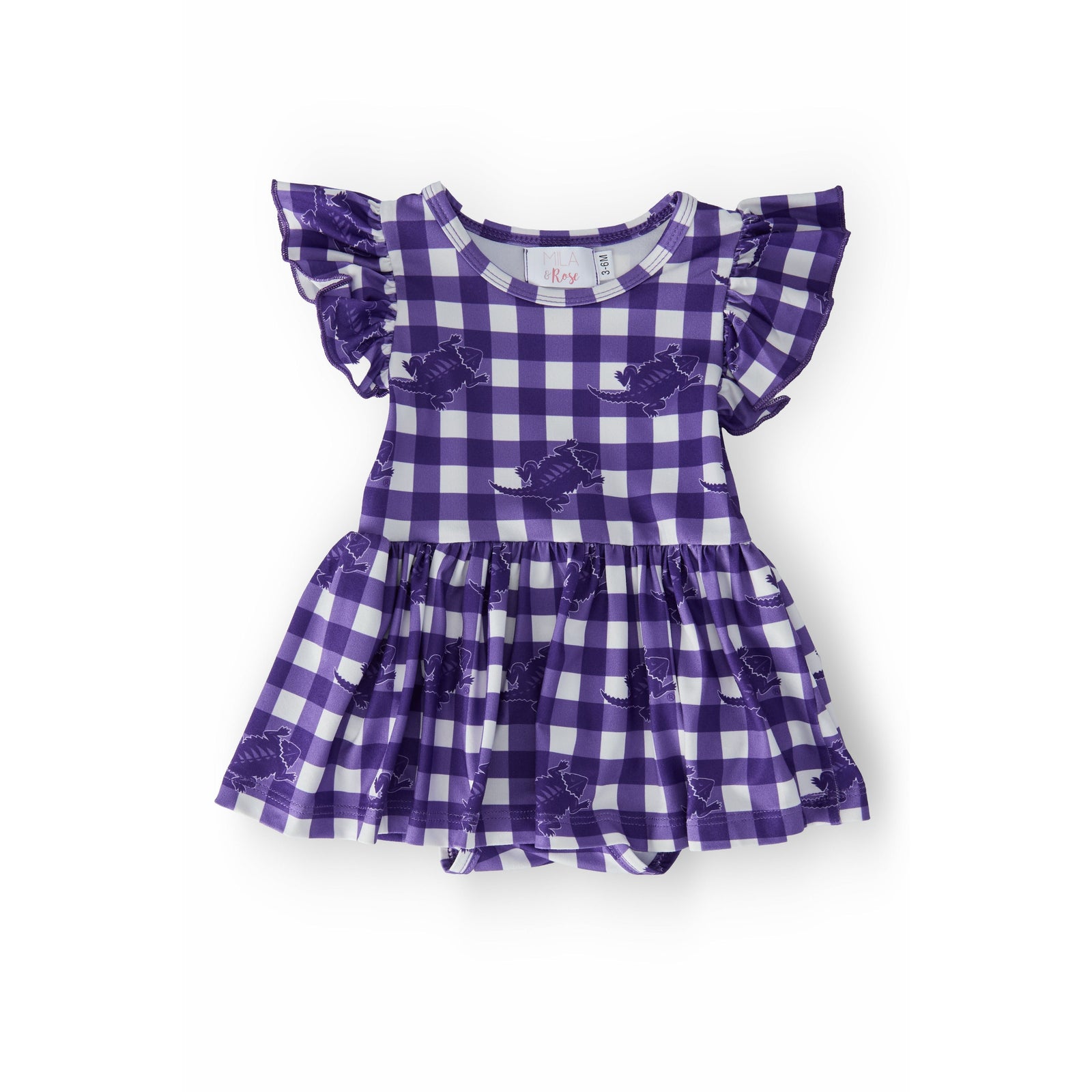 TCU Plaid Frog Flutter Twirl Bodysuit