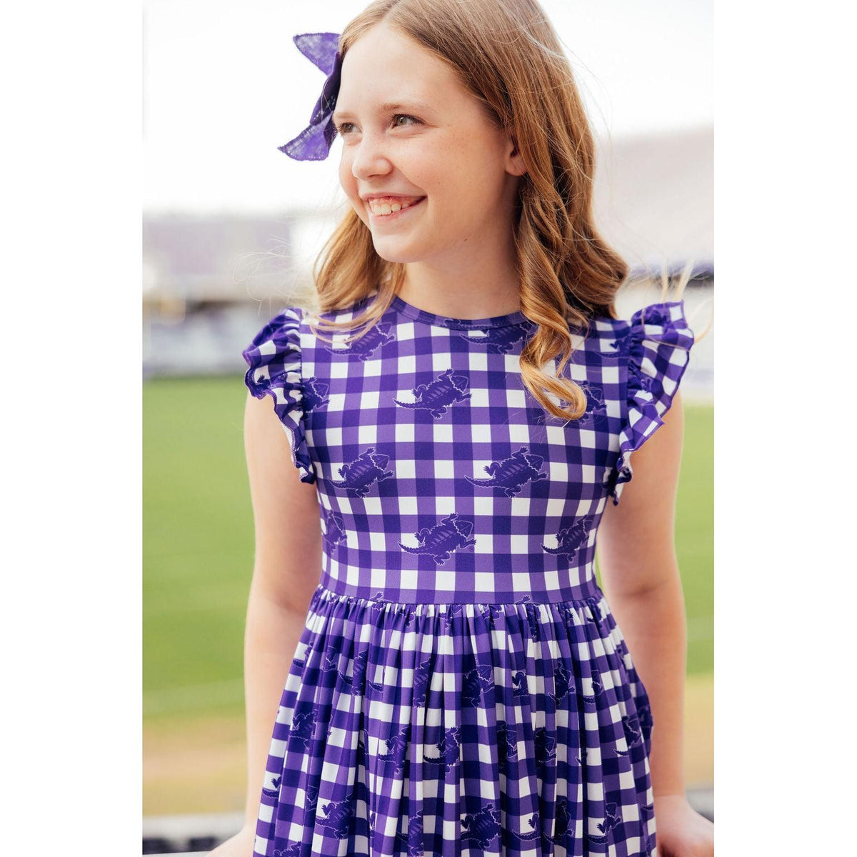TCU Plaid Frog Flutter Twirl Dress