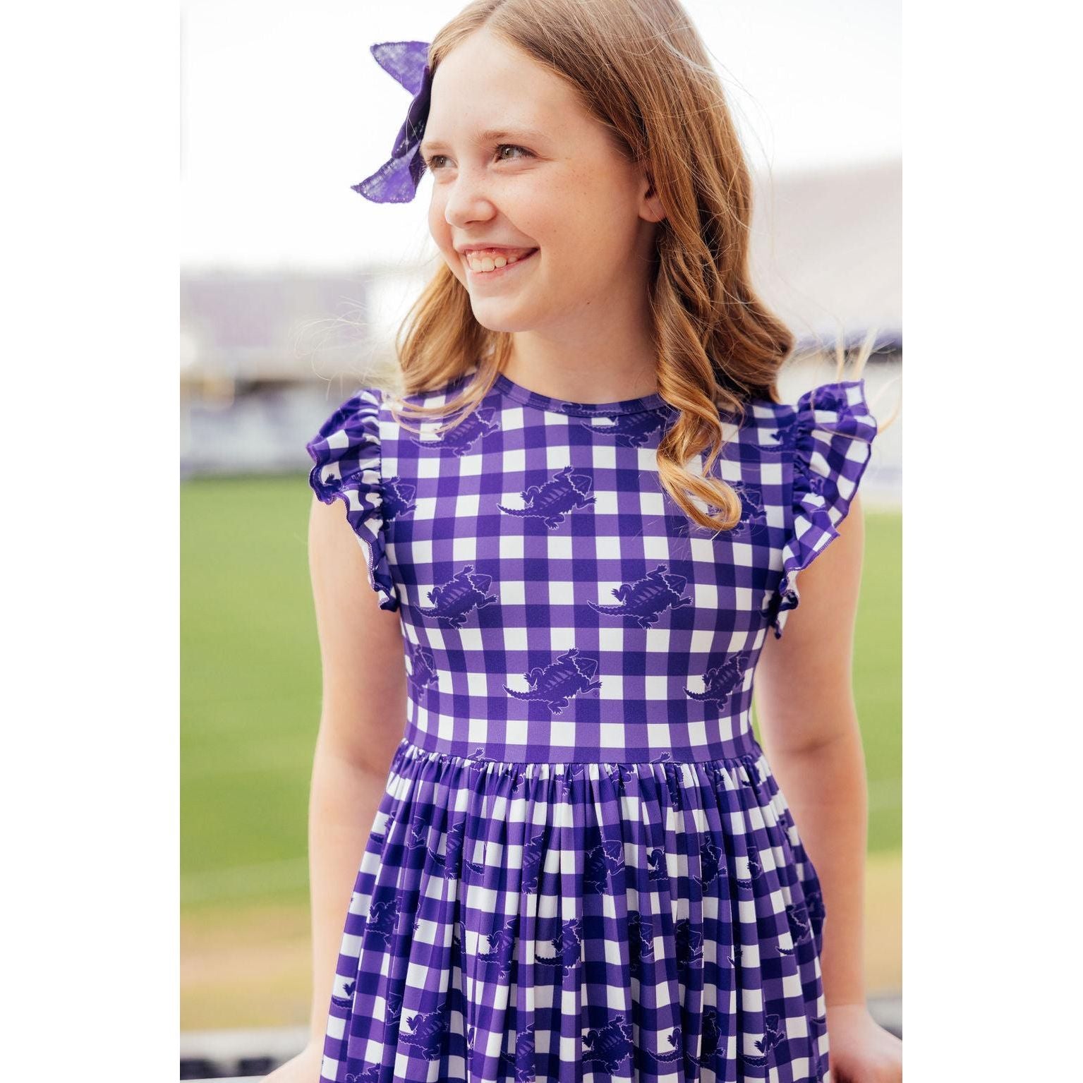 TCU Plaid Frog Flutter Twirl Dress