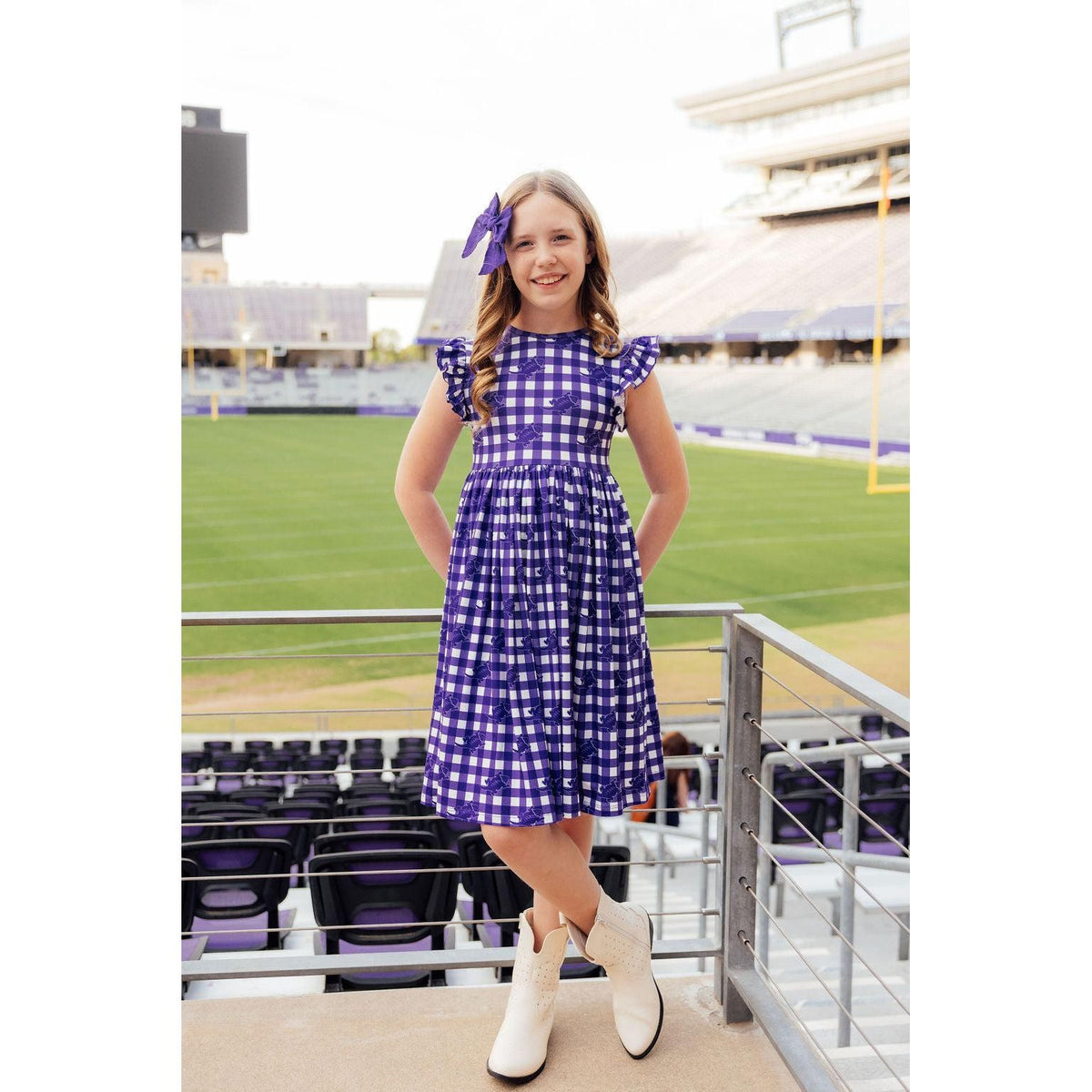 TCU Plaid Frog Flutter Twirl Dress