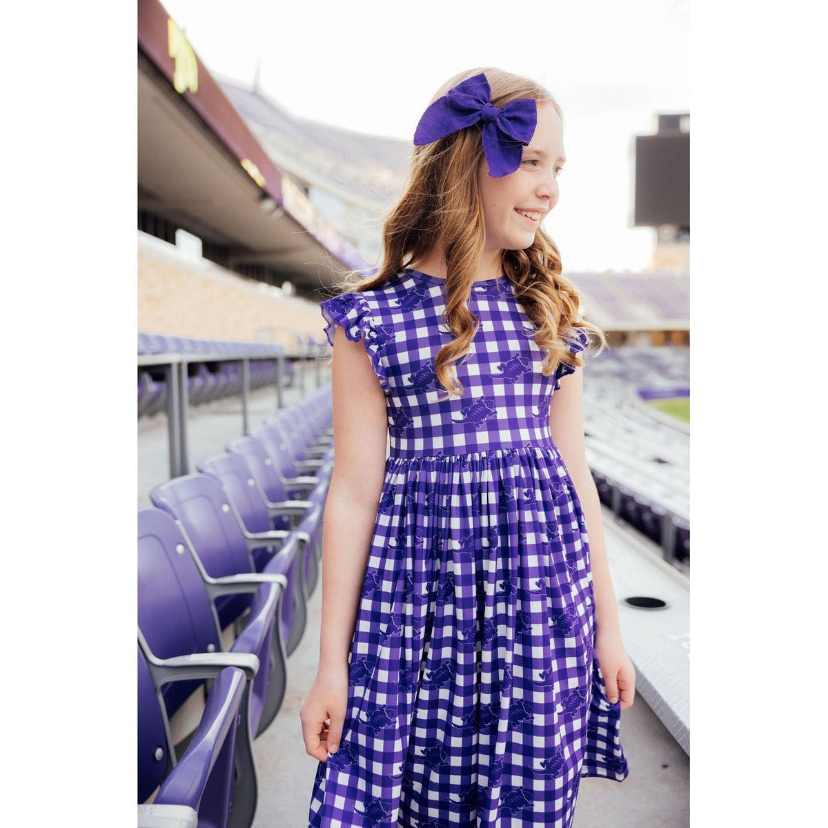 TCU Plaid Frog Flutter Twirl Dress
