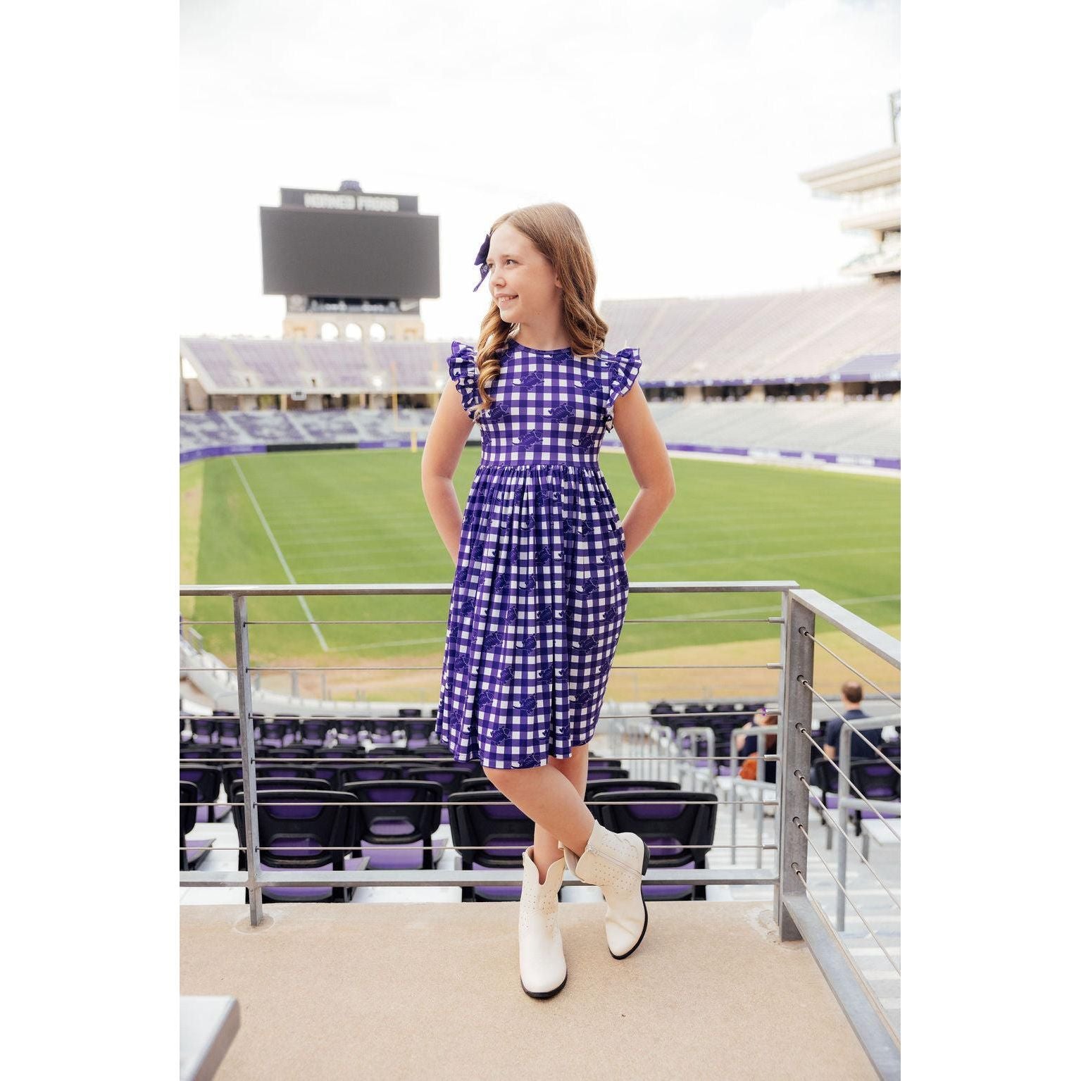 TCU Plaid Frog Flutter Twirl Dress