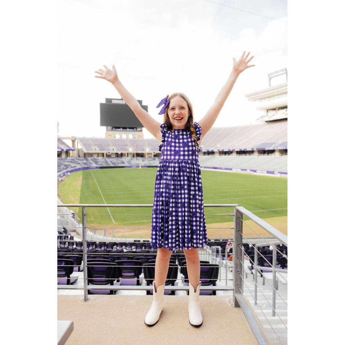 TCU Plaid Frog Flutter Twirl Dress