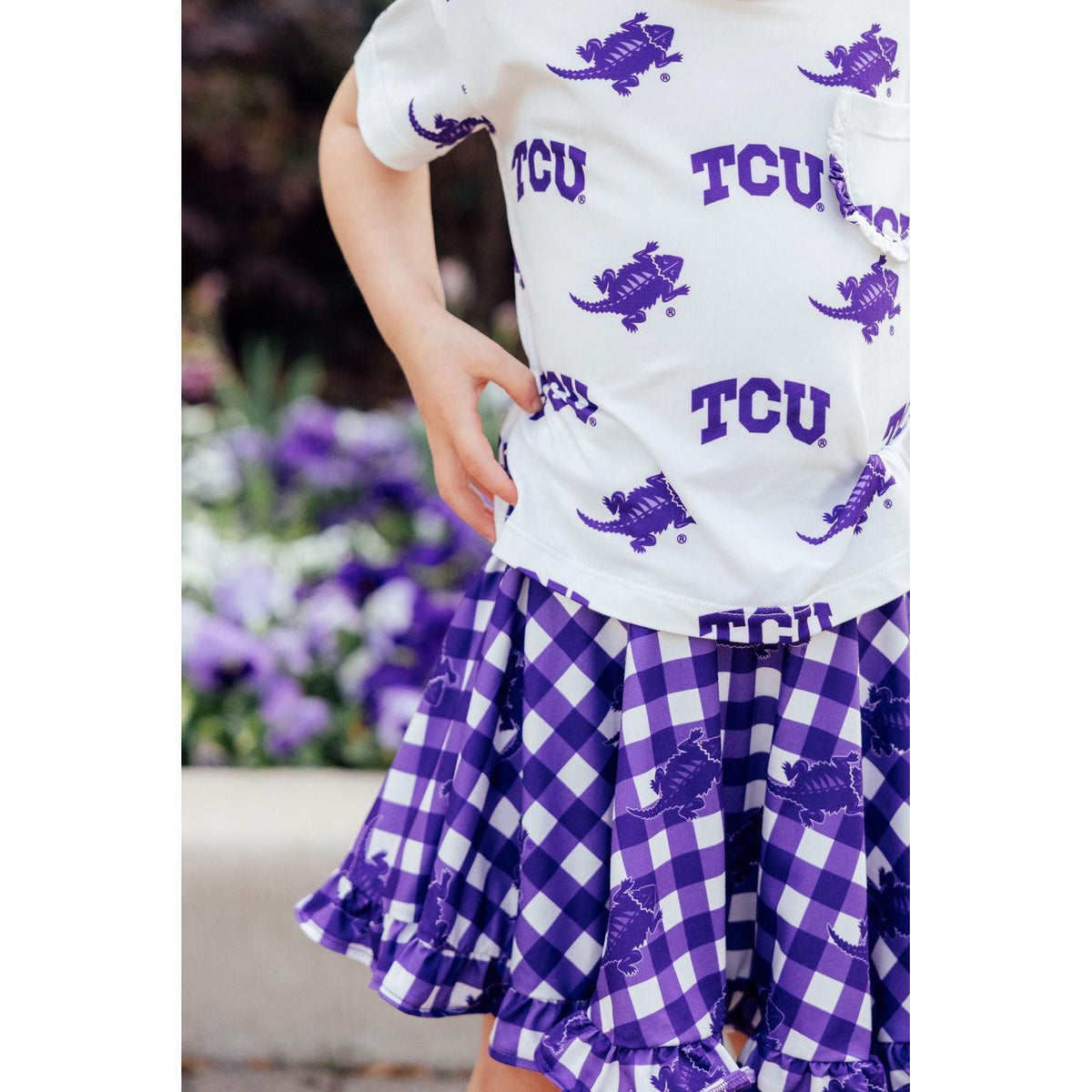 TCU Plaid Frog Ruffle Twirl Skort