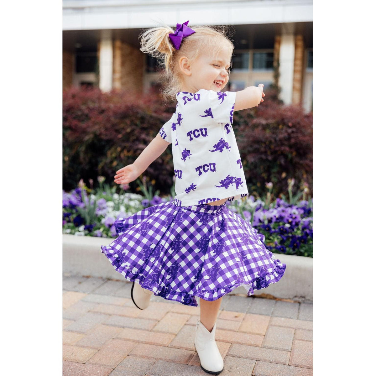 TCU Plaid Frog Ruffle Twirl Skort