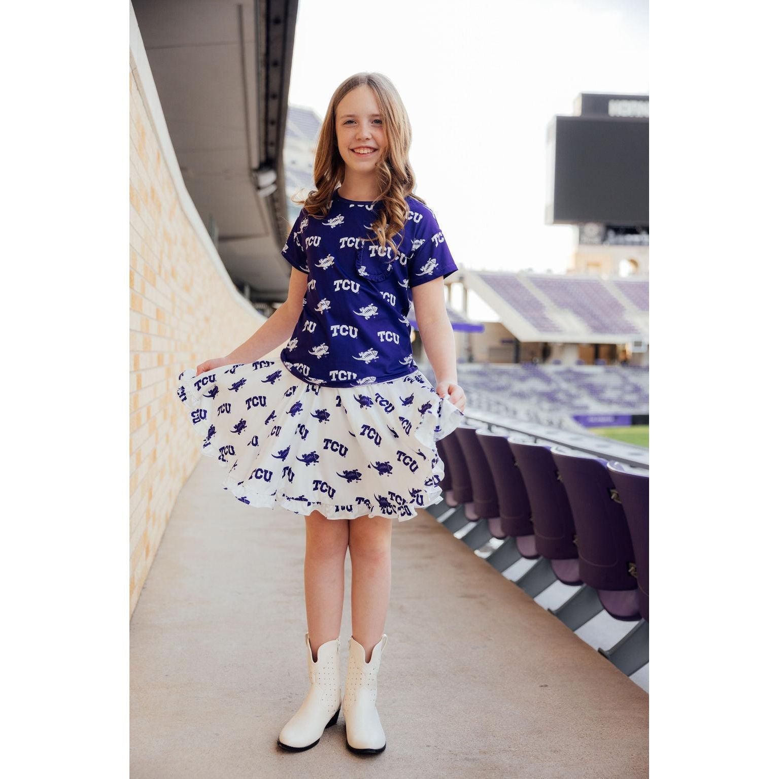 TCU Purple Frog Ruffle Pocket Tee