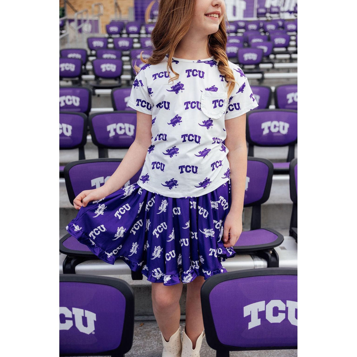 TCU Purple Frog Ruffle Twirl Skort