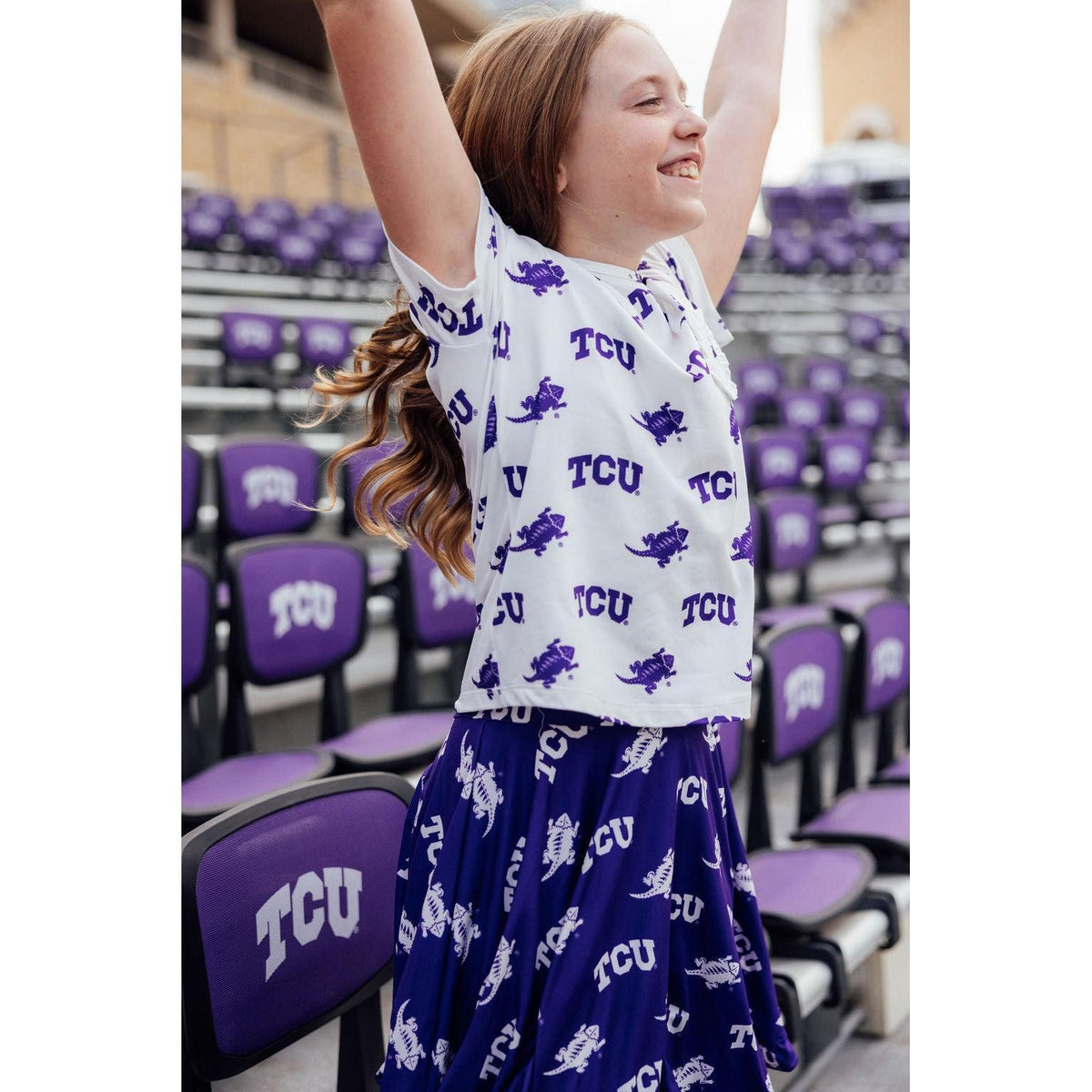 TCU Purple Frog Ruffle Twirl Skort