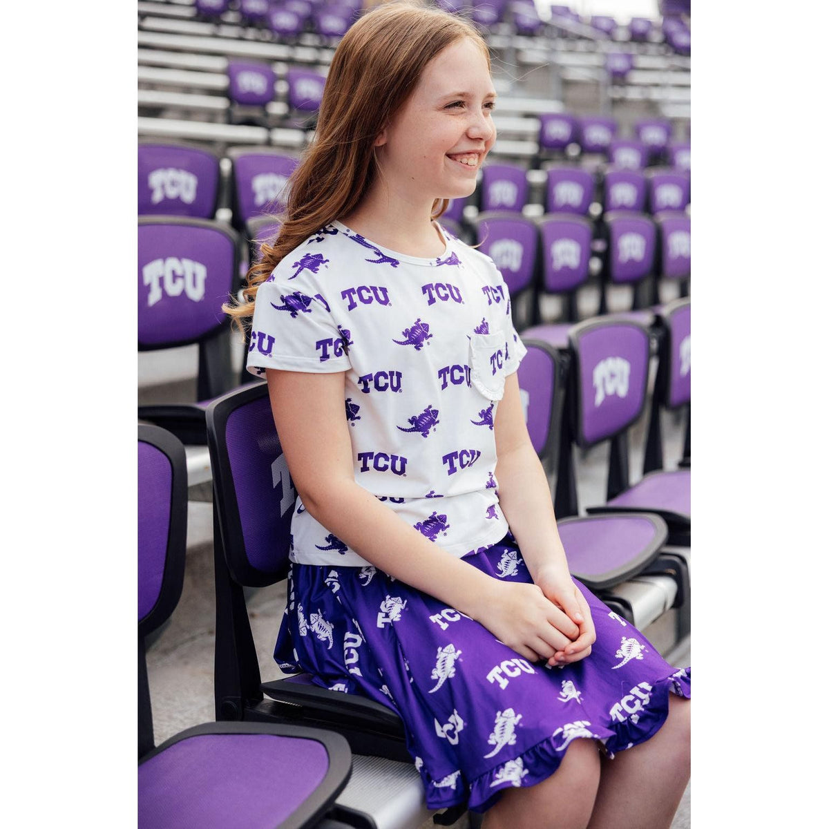 TCU Purple Frog Ruffle Twirl Skort