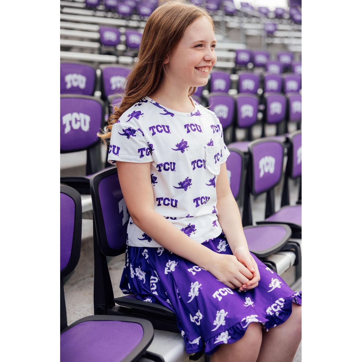 TCU Purple Frog Ruffle Twirl Skort