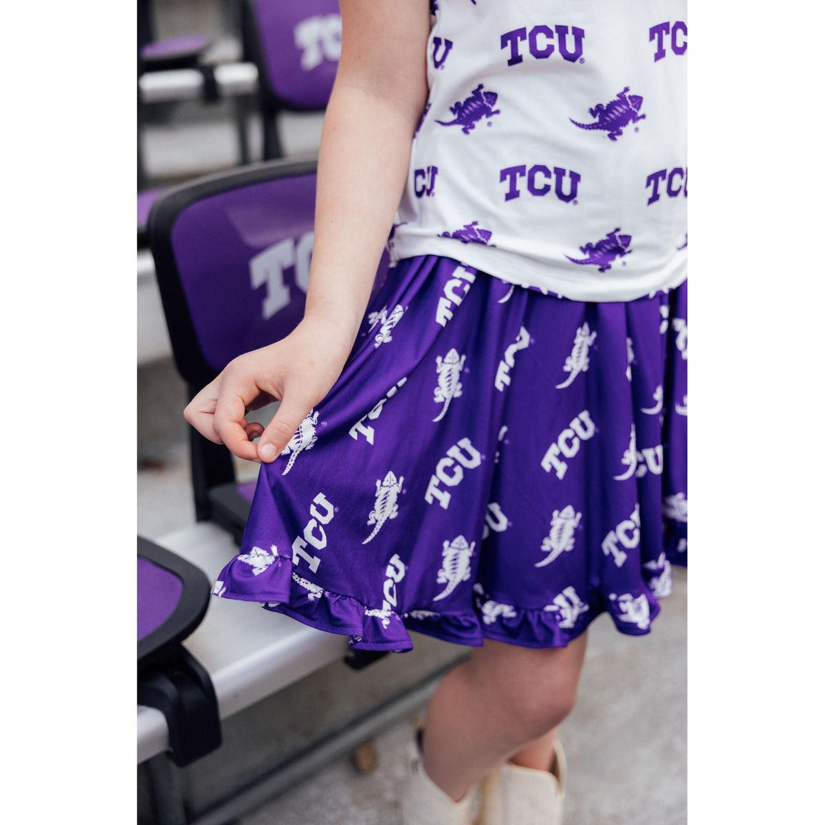TCU Purple Frog Ruffle Twirl Skort