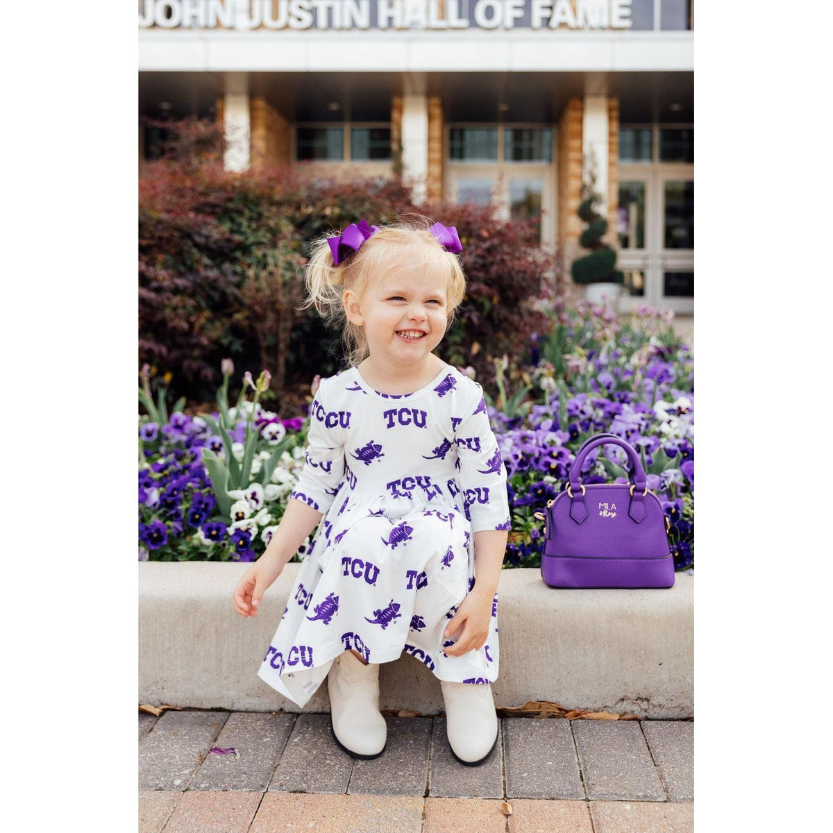 TCU White Frog 3/4 Sleeve Pocket Twirl Dress