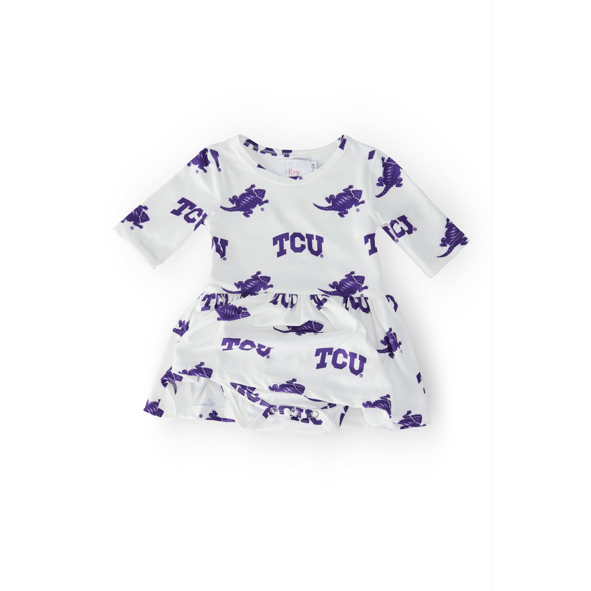 TCU White Frog 3/4 Sleeve Twirl Bodysuit
