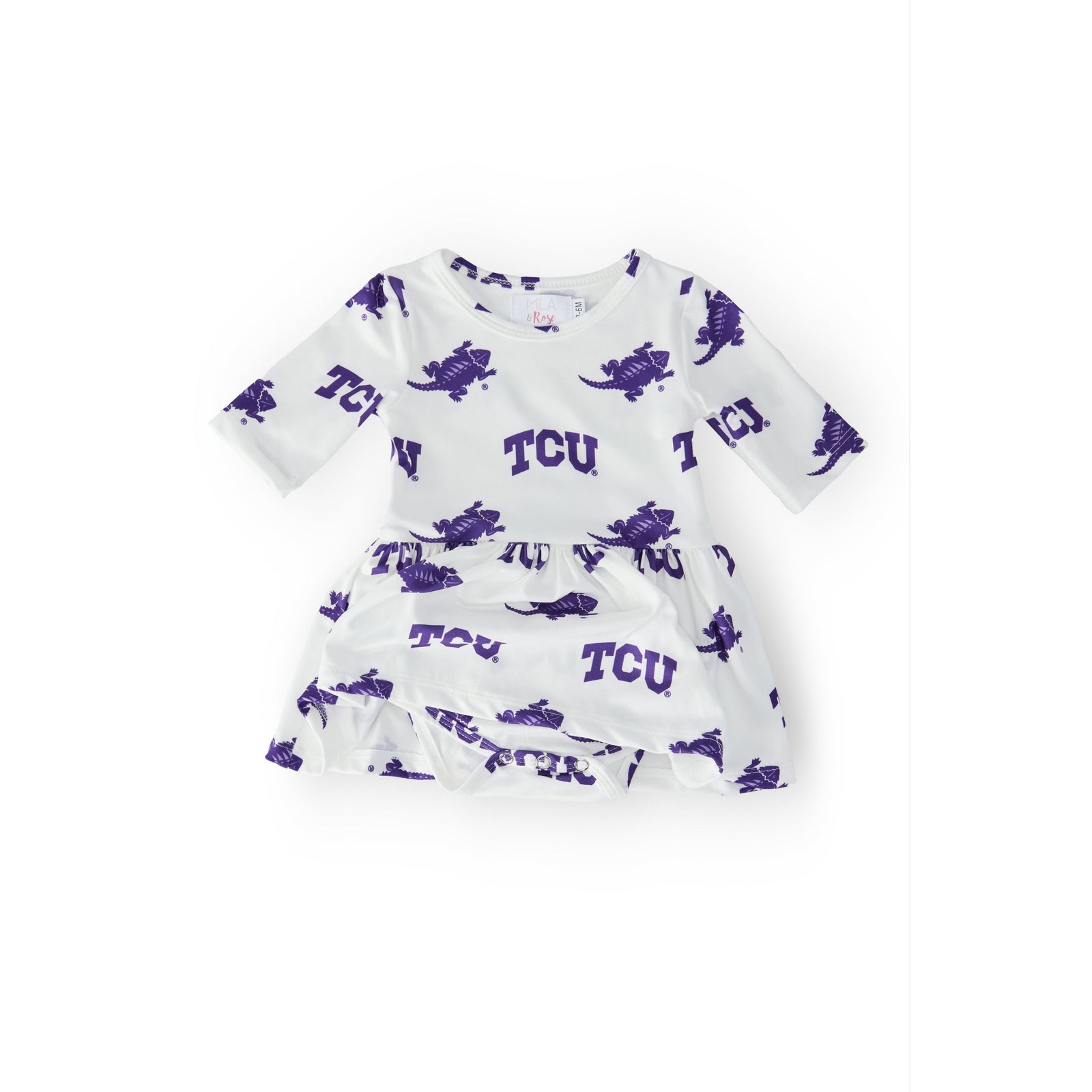 TCU White Frog 3/4 Sleeve Twirl Bodysuit